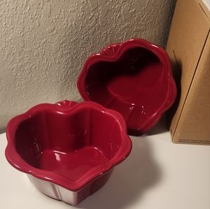 Princess House Berry Red Heart Bakers Set of 4  (New)